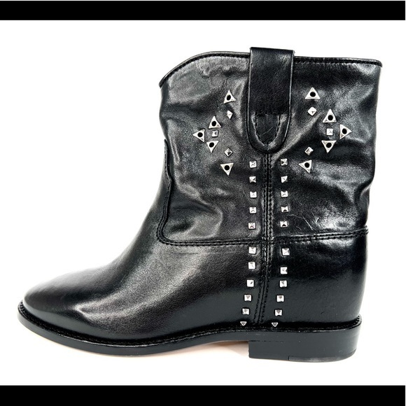ISABEL MARANT CLUSTER CRISI STUDDED BLACK LEATHER WEDGE ANKLE BOOTS SIZE EU 35